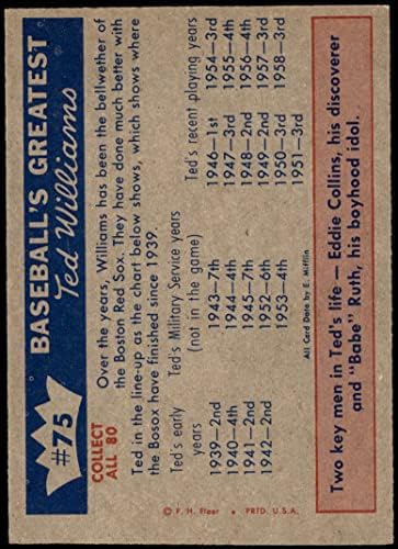 1959 Fleer 75 ערך וויליאמס ל- Sox Babe Ruth/Eddie Collins Boston Red Sox NM+ Red Sox