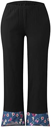 קיץ מזדמן כותנה פשתן מכנסיים לנשים בבאגי רחב רגל מכנסיים גבוהה מותן חוף מכנסיים עם כיסים נוח מכנסי