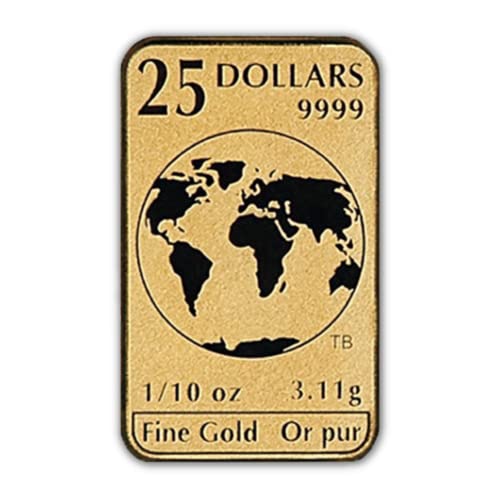 CA 1/10 OZ רויאל קנדי ​​מנטה חוקי מכרז בר זהב בר מבריק ללא מחזור עם תעודת אותנטיות 25 $ BU