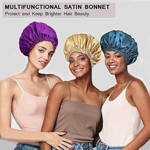 מכסה משי סאטן סאטן סאטן מצנפת משי לשינה, מצנפת שיער לנשים, כובע שינה כפול לשכבה כפולה לשיער טבעי מתולתל
