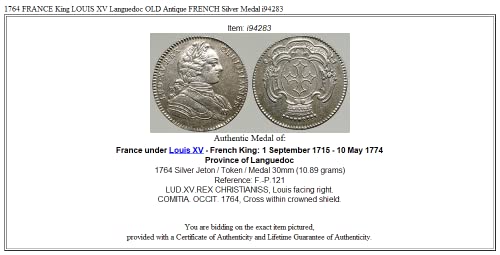 1764 FR 1764 צרפת קינג לואי XV לונדוק ישן עתיק F מטבע טוב