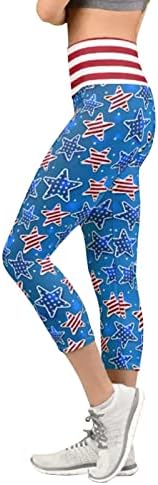 יוגה מכנסיים עם כיסים לנשים אמריקאי דגל נמתח יוגה מכנסיים גבוהה מותן בטן בקרת מזדמן ספורט יוגה מכנסיים