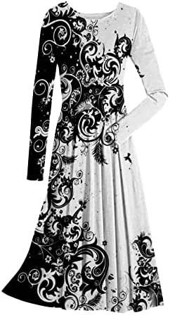 נשים של סוודר שמלות 2022 מזדמן מודפס עגול צוואר סוודר רופף ארוך שרוול שמלת סוודר שמלות