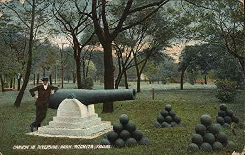 תותח בפארק ריברסייד וויצ'יטה, קנזס KS גלויה עתיקה מקורית 1908