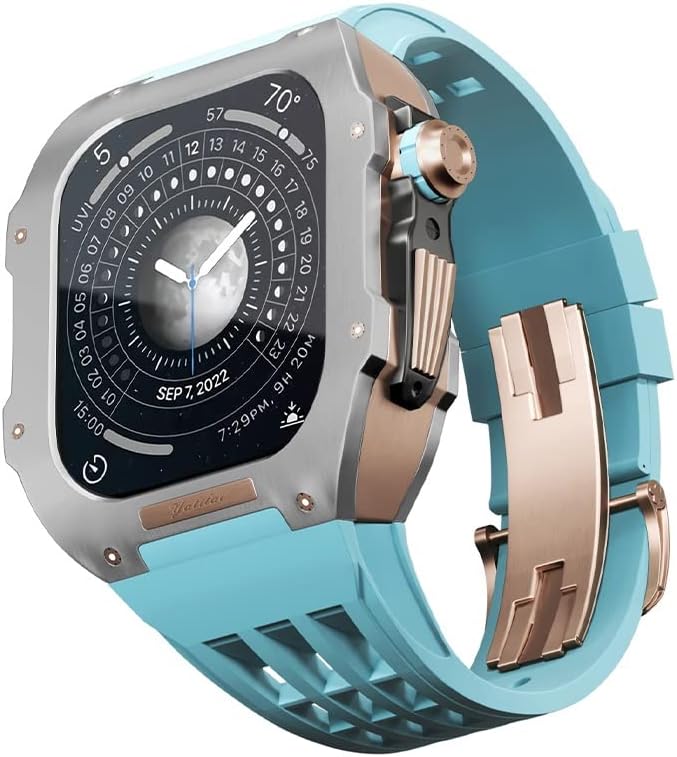 רצועת גומי של קנוז טיטניום רצועת גומי לסדרה Apple Watch 4 5 6 SE החלפת סדרות רצועת סיליקון בדרגה גבוהה, רצועת שעון יוקרה לרצועת שעון 44