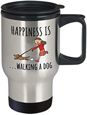 מתנת הליכון כלבים - מתנת ישיבה של כלבים - ספל נסיעות ישיבה לחיות מחמד - מתנה חובבת כלבים חמודה - אושר הוא הליכה של כלב