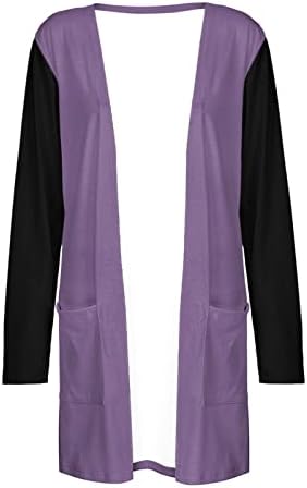 IIUS קל משקל קרדיגן טרנדי קרדיגן קדמי פתוח עם כיסים חולצות שרוול ארוך חולצות בלוק צבע כיסוי