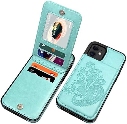 תואם עם אייפון 12 מקרה 2020 6.1 סנטימטרים מובלט סדרת עור מפוצל ארנק מקרה עבור נשים בנות עם כרטיס מחזיקי מקרי טלפון, שמיים כחול