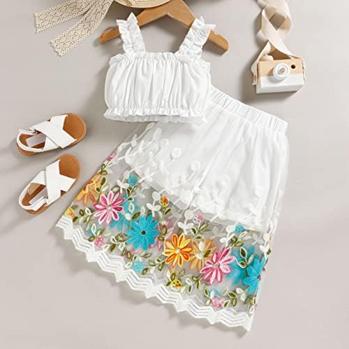 בנות פעוטות בקיץ פרועות על גבי אפוד ללא שרוולים והדפסים פרחוניים תחרה סלי מתנה לחצאית לתינוקת