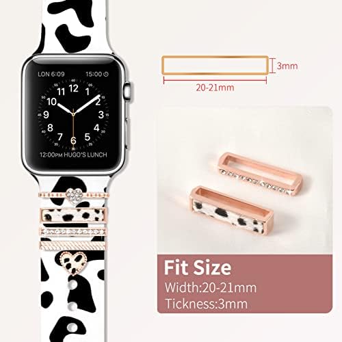 פס שעונים מודפס של Sesyuki עם קסמים תואמים ל- Apple Watch 38 ממ 40 ממ 41 ממ 42 ממ 44 ממ 45 ממ 49 ממ, הדפס רצועת סיליקון רכה ולולאות טבעת