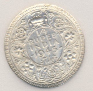 מטבע הכסף הבריטי בהודו 1/4 רופי הונפק 1945