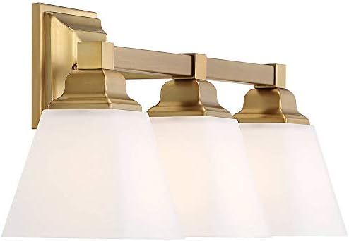 ריג 'נסי היל מנסינו-אופל מודרני קיר הר אור חם פליז זהב מתכת קשיחה 20 רחב 3-אור יהירות מתקן חרוט לבן זכוכית גוונים לאמבטיה מעל מראה בית