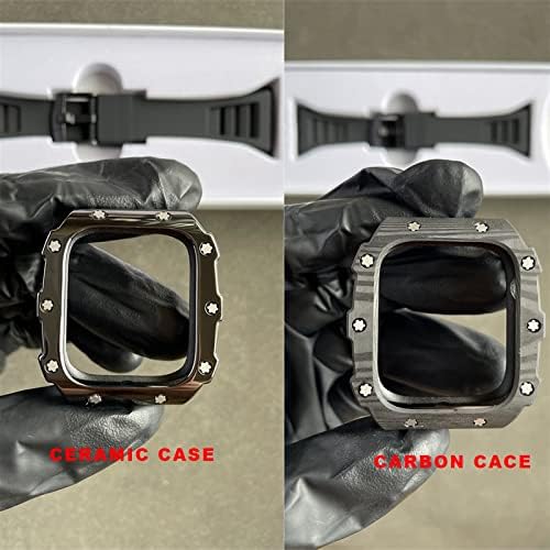 מארז סיבי פחמן של CNHKAU לשינוי פס שעון Apple 7 45 ממ 44 ממ 41 ממ קרמיקה קרמיקה רצועת גומי רצועת גומי לסדרה IWatch 6 SE 5