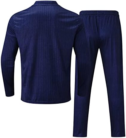 פס מזדמן לגברים שני חלקים סט רוכסן צווארון חולצה מכנסי כיס מכנסיים סט ספורט ספורט מעילי חיל הים