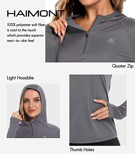 חולצות שמש של היימונט לנשים שרוול ארוך הגנה על UV נשים SPF קפוצ קפוצ'ון UPF 50+ חולצת ריצה חיצונית נושמת