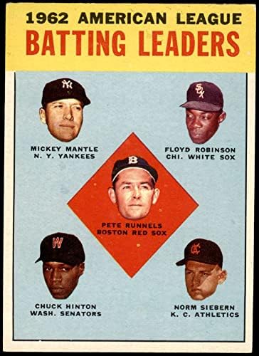 1963 Topps 2 Al Batting Leaders Mickey Mantle / Chuck Hinton / Floyd Robinson / Pete Runnel Sox / Senators / Athletics