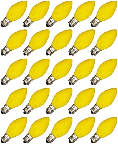 תיבה של 25 נורות-אטום צהוב, שריפה יציבה, 7 ואט, ג7-ה12 מנורת בסיס-נהדר עבור לילה אורות, דקורטיבי אורות חג המולד מחרוזות