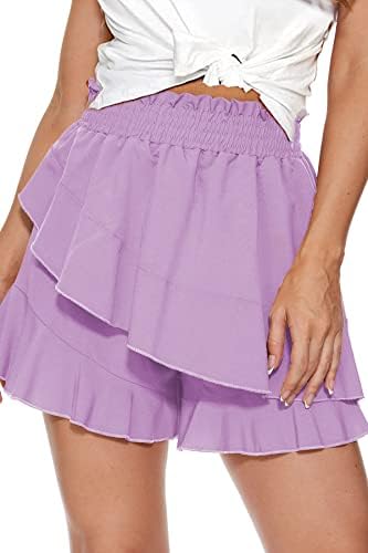 Neyouqe קיץ מכנסי נשים קצרים חצאיות זורמות קפלים מיני חוף טניס טניס חצאית קצרה מחליק שמלת מותניים אלסטית גבוהה