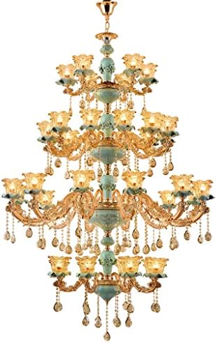 אור נברשת גדולה בהיר מנורת גביש בסגנון אירופאי מנורה לסלון מנורה קרמיקה בסגנון צרפתי בן שלוש קומות