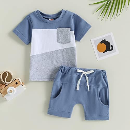 פעוטות בגדי תינוקות בגדים עם שרוול קצר ניגודיות צבע חולצת חולצה צמרות מותניים אלסטיים קצרים תלבושת קיץ חמודה של יילוד