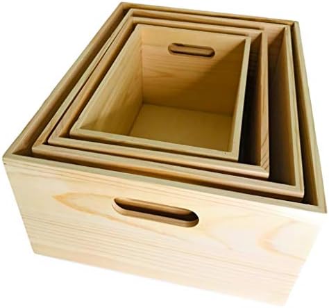 4 אריזות אחסון DIY מעץ מעץ ידיות מגזרים, קופסת עץ קינון דקורטיבי לאחסון, ארגון ותצוגה, סט של 4