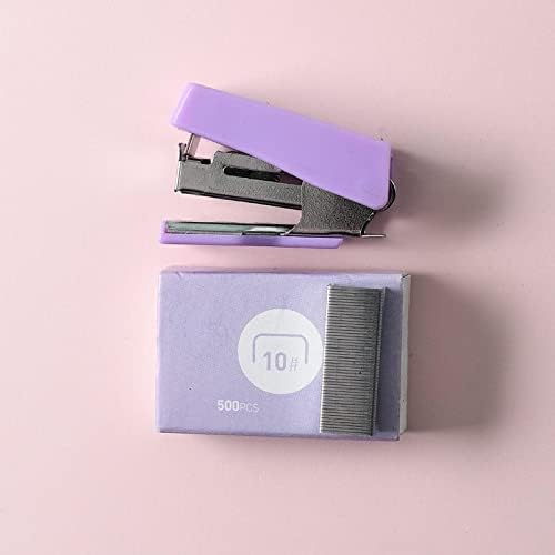 Idhya Macaron Color Mini Stapler Set Stabler Tranding Creative Creative Cinding Office אספקת לבנדר סגול