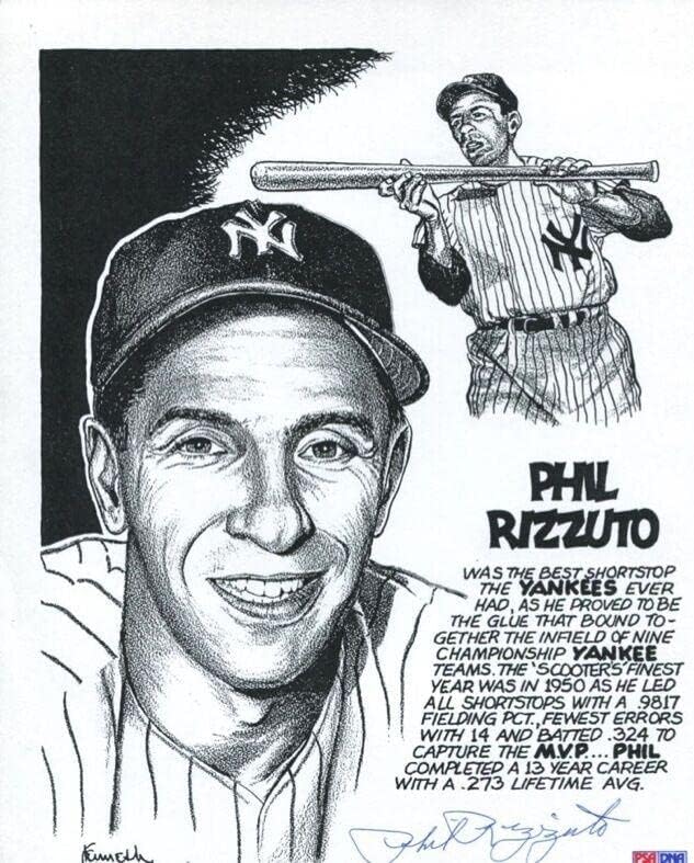 Phil Rizzuto 8x10 B & W יצירות אמנות Auto PSA/DNA - תמונות MLB עם חתימה