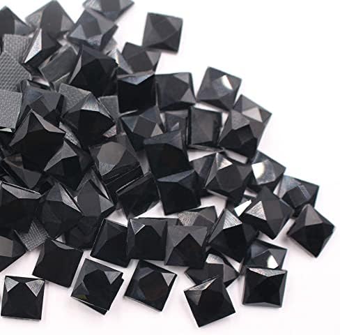 200 יחידות 8x8 ממ מרובע שחור שחור גבישי זכוכית מבריקים אבני חן אבן חמה אבן חן דבק-אחורה לאבני חן לקישוט בגדים