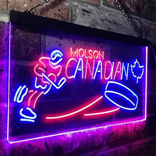 ניאון שלטי ניאון Molsons Canadians Hockey חידוש הוביל ניאון איש אור מערות בר בירה מתנה לחג המולד אדום + כחול W24 X H16