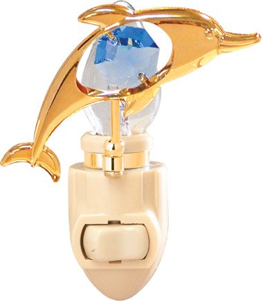 דולפין מנורת לילה מצופה זהב 24 קראט..... עם צבע כחול סברובסקי קריסטלים אוסטריים