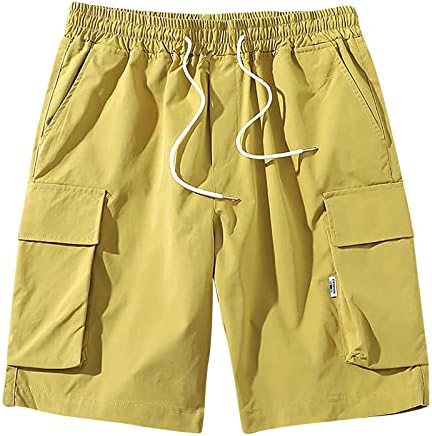 מכנסיים קצרים לגברים של ymosrh מכנסי מטען קיץ קצרים רופפים מכנסיים קצרים עם שרוך רב-כיס מזדמנים לגברים