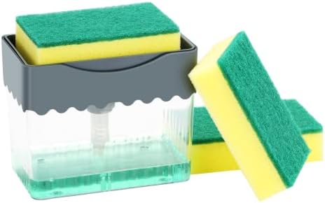 מתקן משאבות סבון של Amazefan ומחזיק ספוג, 2 במשאבת סבון אחת ויד אחת וספוג קאדי, עמיד וקל לניקוי למטבח, אמבטיה, שטיפת כלים, ברזים, עם 3
