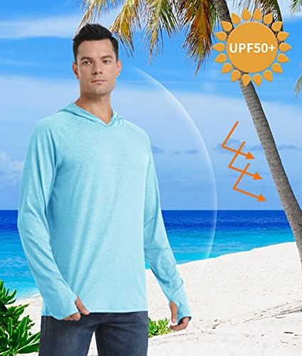 Tacvasen's גברים UPF 50+ חולצות הגנה מפני שמש שרוול ארוך קפוצ'ונים קלים משקל קל עם חורי אגודל מטיילים חולצת טריקו חיצונית
