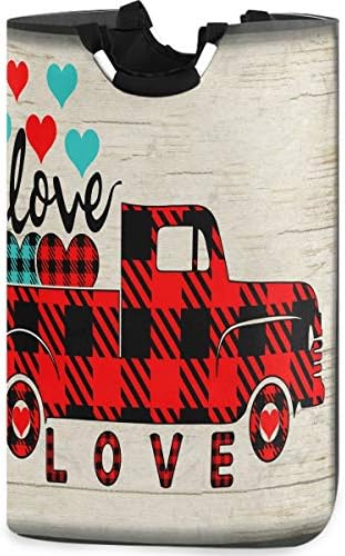 שמש גדול קיבולת כביסת סל האהבה בציר אדום משאית עץ עץ דפוס אוקספורד בד אחסון סלי שינה, חדר אמבטיה, במעונות, חדר ילדים