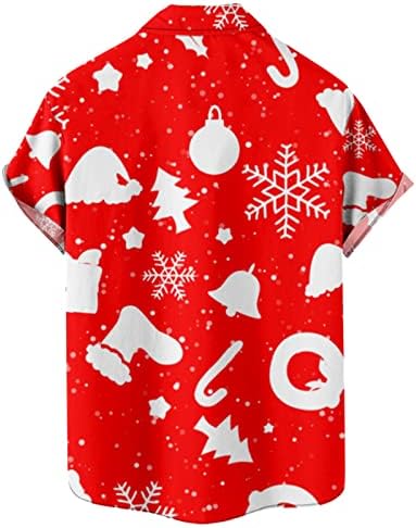 כפתור Mens חג המולד של ZDFER למטה חולצות שרוול קצר, חולצת באולינג גרפי של חג המולד מצחיק חולצה מעצבת מסיבות מזדמנת