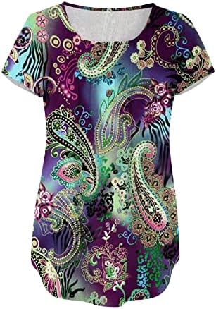 MRGIINRI נשים טוניקת אופנה קיץ 2023 חולצות T מקדימות של שרוול קציר מזדמן בוהו פרחוני חמוד חולצות חותמות לחותלות