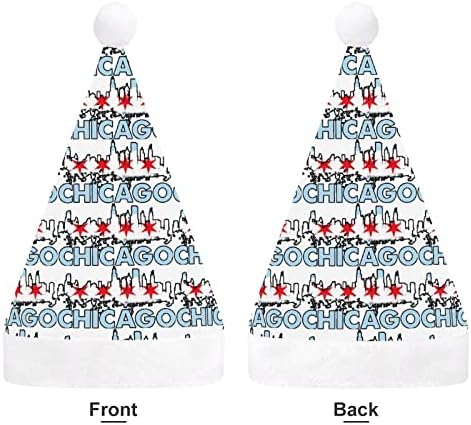 דגל של שיקגו - 03 חג המולד כובע סנטה קלאוס כובעי קצר קטיפה עם לבן חפתים לגברים נשים חג המולד חג מסיבת קישוטים