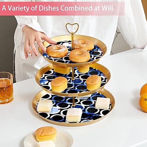 עוגת עומד סט של 3, כחול פרח על עיגולים הכן תצוגת שולחן קינוח דוכן הקאפקייקס לחתונה תינוק מקלחת חגיגה