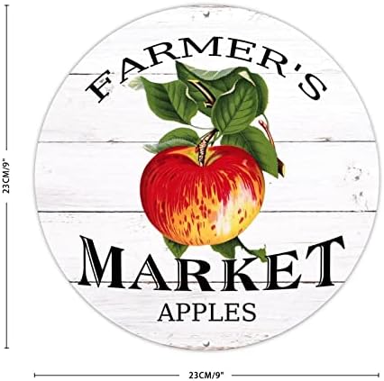 השוק של החקלאים עגול שלט מתכת בית חווה בית חווה רטרו תפוחים פירות פירות דלת קדמית שלט זר זר עגול 9 אינץ 'עגול שלט עגול שלט פח לחדר אמבטיה
