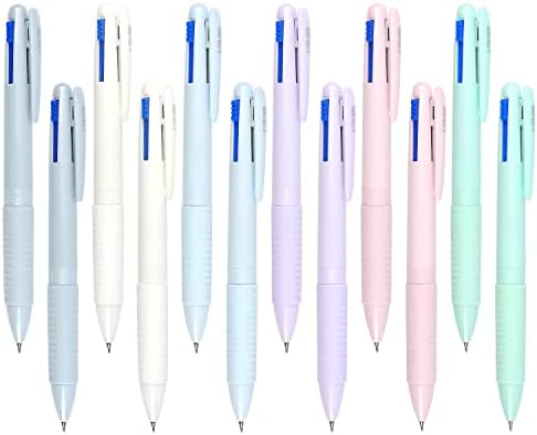 12 חבילות עט כדורי צבעוני צבעוני 0.5 4-in-1 עטים צבעוניים נקודה משובחת, עטים מתנה של נקודת כדורים נשלפת לבית הספר והמשרד, דיו שונים