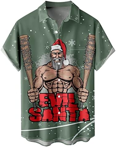 כפתור גברים לחג המולד של ZDDO למטה חולצות שרוול קצר, חג המולד מצחיק סנטה קלאוס הדפס באולינג חולצה מעצבת חולצות חג המולד גופיות קפוצ'ונים