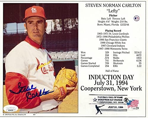 סטיב קרלטון פיליז חתום על 8x10 תצלום אינדוקציה עם חותמת JSA 166463 - תמונות MLB עם חתימה