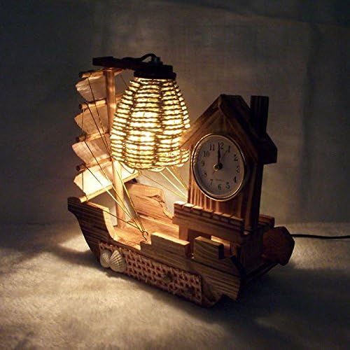 סירת שיט מנורת שולחן מעץ עם שעון יצירתי קישוט קישוט לחדר שינה רומנטי