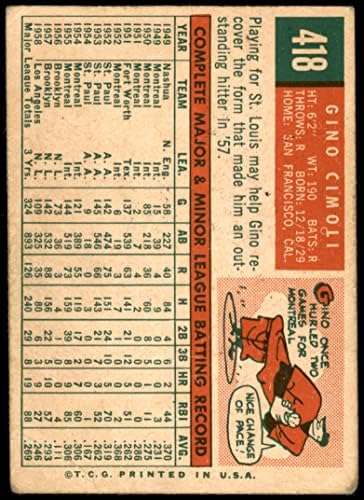 1959 Topps 418 Gino Cimoli St. Louis Cardinals Fair Cardinals