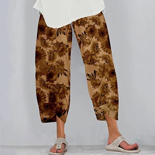 כותנה פשתן קאפרי מכנסיים נשים לנשים מקרית קיץ קאפרי מכנסיים עם כיסים רופף מתאים בוהו קומפי חוף מכנסיים