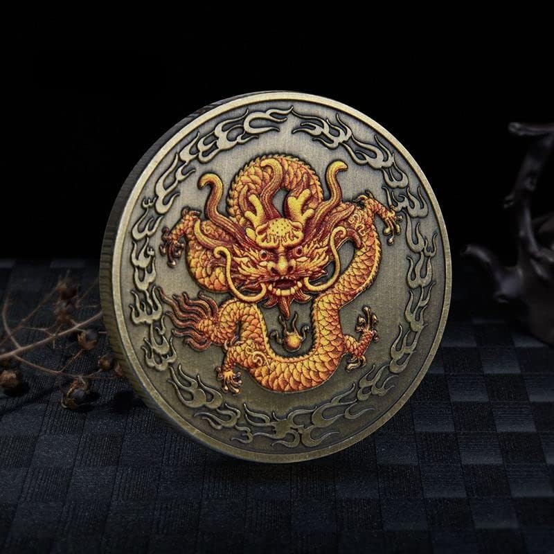בהצלחה לך דרקון בסגנון סיני ופניקס מדליית זיכרון מטבע זהב מטבע מטבע מטבע מלאכות מתכת