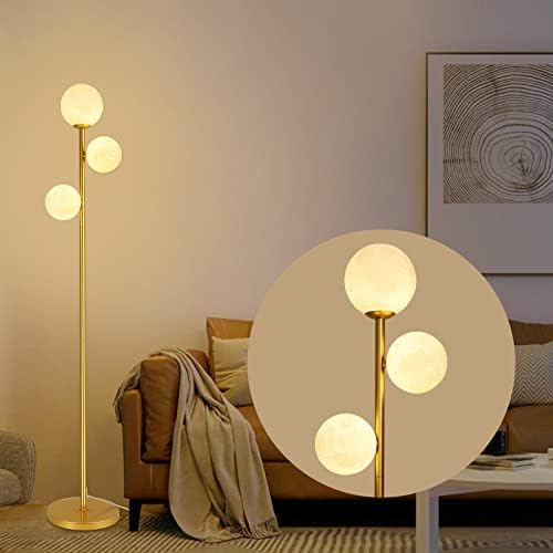3 גלוב ירח רצפת מנורת לסלון, מודרני זהב רצפת מנורת עם 3 ד הדפסת חלבית צל והוביל הנורה, אמצע המאה עומד מנורה, 67 מתכת גבוה מוט מנורת עבור