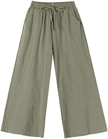 מכנסי כותנה של פשתן נשים מכנסיים נוחים מכנסיים של פאלאצו קיץ מכנסי יוגה רגל רחבה מזדמנים שרוך מכנסיים אלסטיים רופפים מכנסיים