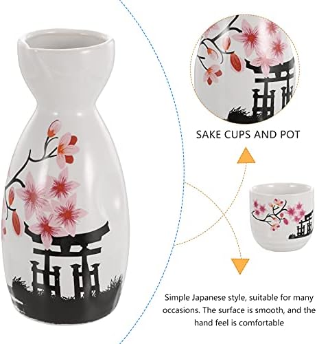 סט סאקה בסגנון יפני AMOSFUN עם סיר אחד וארבע כוסות עיצוב יפני סט קרמיקה סאקה אביב פריחת קרמיקה