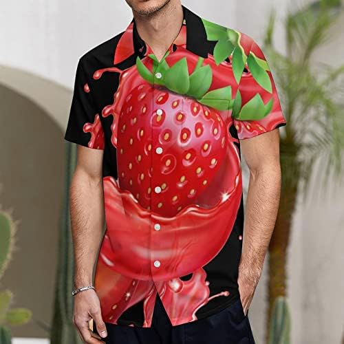 תות פירות ב מתיז מיץ גברים של הוואי חולצה קצר שרוול כיס דק בכושר כפתור למטה למעלה מצחיק